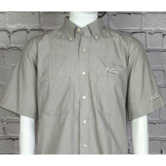 Coca Cola by Cintas Grey Logo Short Sleeve Uniform Button Down Shirt, Men's Larg - Picture 1 of 9